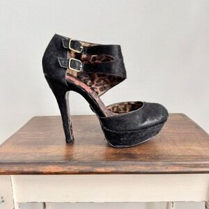 Betsey Johnson Black Real Fur Platform Heel Size 8.5